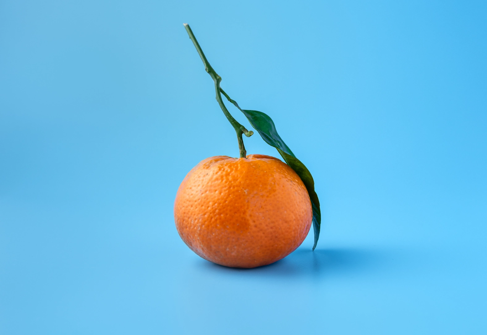 an orange with a green stem